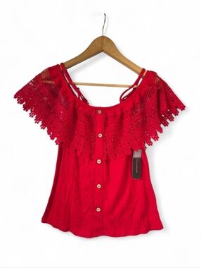 NOBO Red Lace Trim Off-the-shoulder Tank Top Size Medium